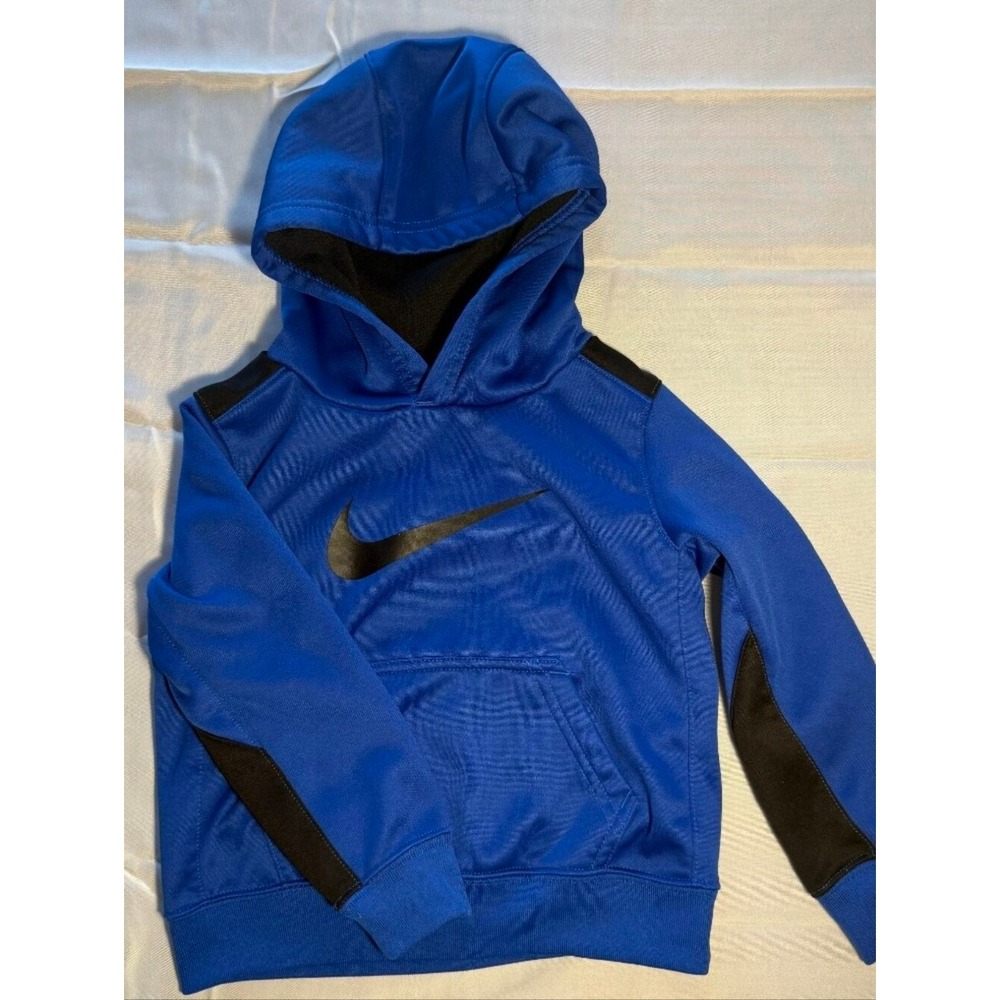 Nike Boys Dri-FIT Therma Hoodie Royal Blue Black Swoosh Sweatshirt 2T